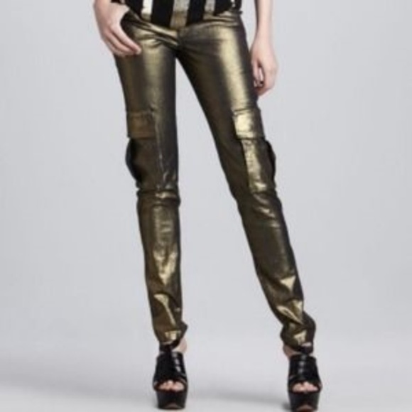 Alice Olivia Gold Metallic Cargo Pants 